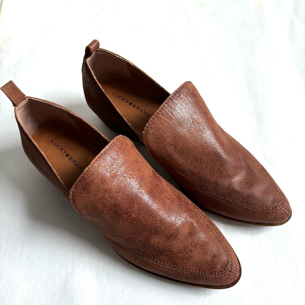Lucky Brand Mahzan Loafer Slip On Leather Booties Toffee Color Brown Size 9 - Picture 11 of 17